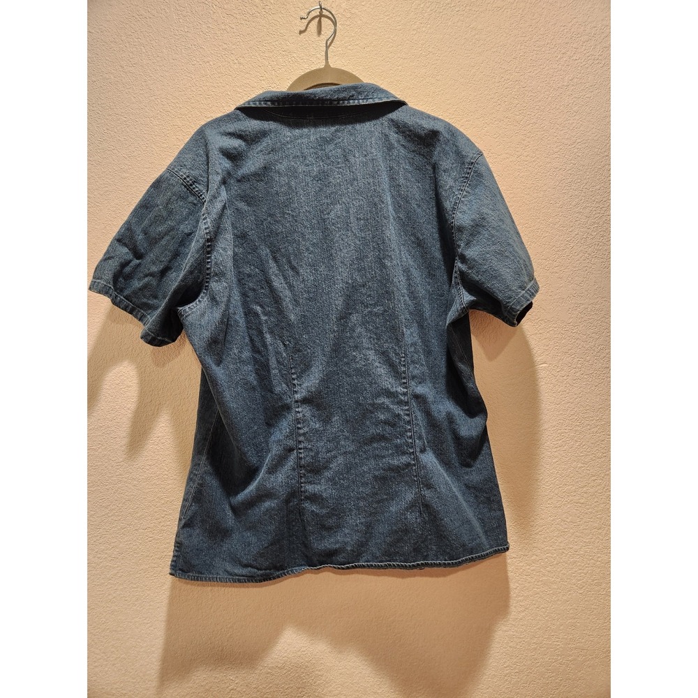 L.L.Bean Women's Denim‎ Chambray Shirt Large Short Sleeve Button Front - Picture 2 of 6